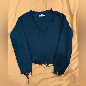 Wild Honey Black Distressed V-Neck Sweater